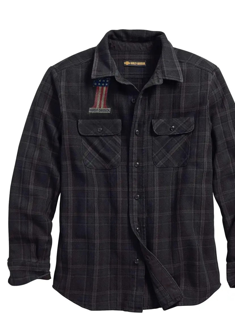 Harley-Davidson Men's Black Plaid Button-Up Flannel Shirt